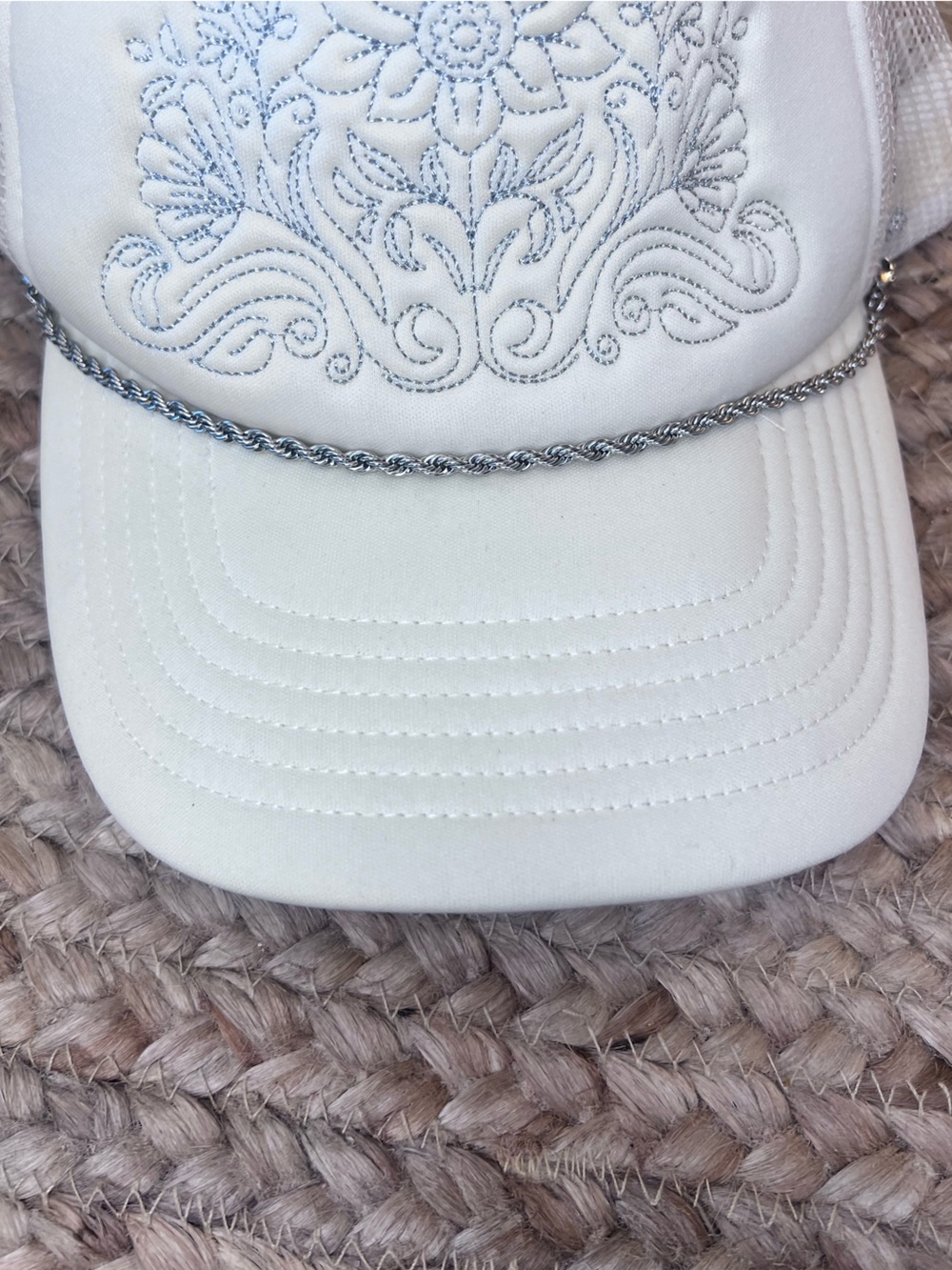 Shyanne cream hat Blue Floral Denim Clutch with Fringe purse - Picture 6 of 7